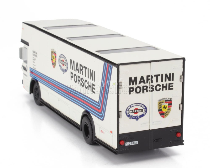 Schuco Mercedes benz O317 Truck Car Transporter Porsche Martini Racing 1968 1:64 Bílá Modrá