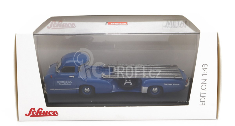 Schuco Mercedes benz Racing Car Transporter Truck Rennwagen 1955 1:43 Blue