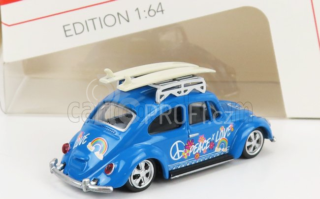 Schuco Volkswagen Beetle Kafer Maggiolino With Surfboard Peace & Love 1955 1:64 Světle Modrá