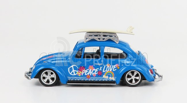 Schuco Volkswagen Beetle Kafer Maggiolino With Surfboard Peace & Love 1955 1:64 Světle Modrá