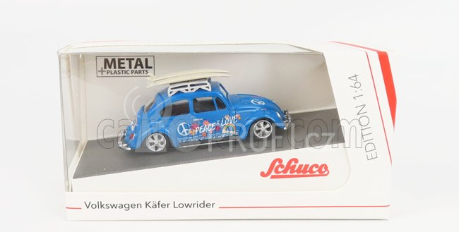 Schuco Volkswagen Beetle Kafer Maggiolino With Surfboard Peace & Love 1955 1:64 Světle Modrá