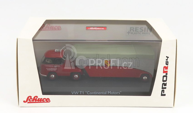 Schuco Volkswagen T1b Continental Motors Porsche Car Transporter 1962 1:64 Červená Černá Stříbrná