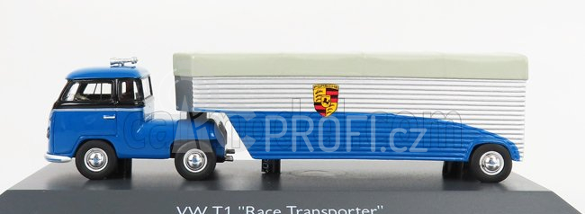 Schuco Volkswagen T1b Continental Motors Porsche Car Transporter 1962 1:64 Modrá Černá