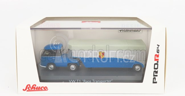 Schuco Volkswagen T1b Continental Motors Porsche Car Transporter 1962 1:64 Modrá Černá