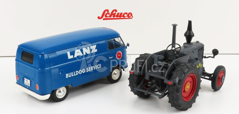 Schuco Volkswagen T1b Van Lanz Assistance + Bulldog Tractor 1956 1:32 Modrá Šedá