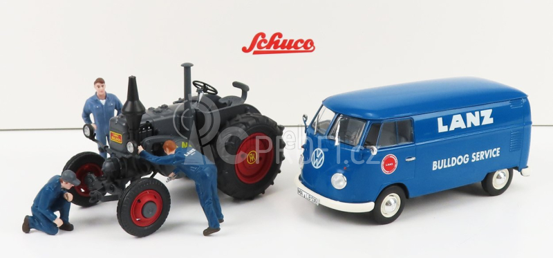 Schuco Volkswagen T1b Van Lanz Assistance + Bulldog Tractor 1956 1:32 Modrá Šedá