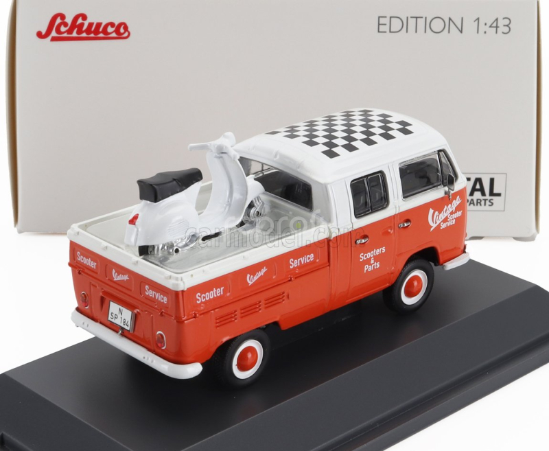 Schuco Volkswagen T2 Double Cabine Pick-up 1962 With Vespa Gs 1:43 Červená Bílá
