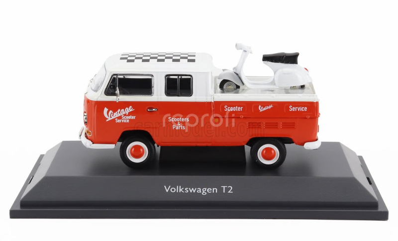 Schuco Volkswagen T2 Double Cabine Pick-up 1962 With Vespa Gs 1:43 Červená Bílá