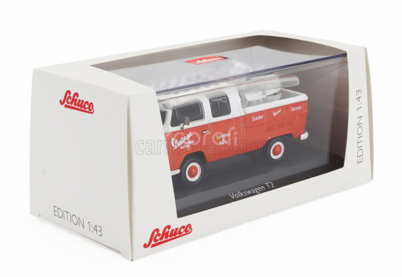 Schuco Volkswagen T2 Double Cabine Pick-up 1962 With Vespa Gs 1:43 Červená Bílá