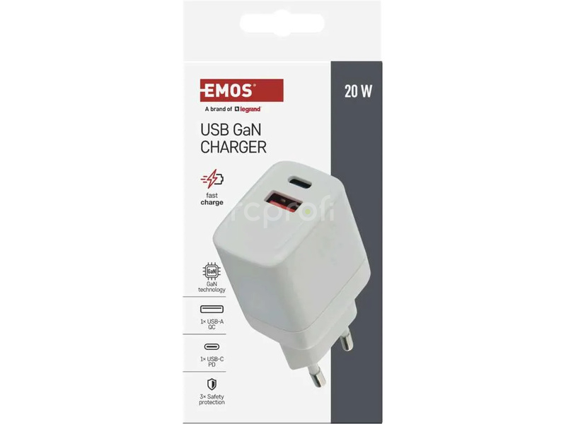 Síťový USB adaptér (zdroj) GaN PD 20W
