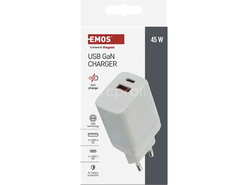 Síťový USB adaptér (zdroj) GaN PD 45W