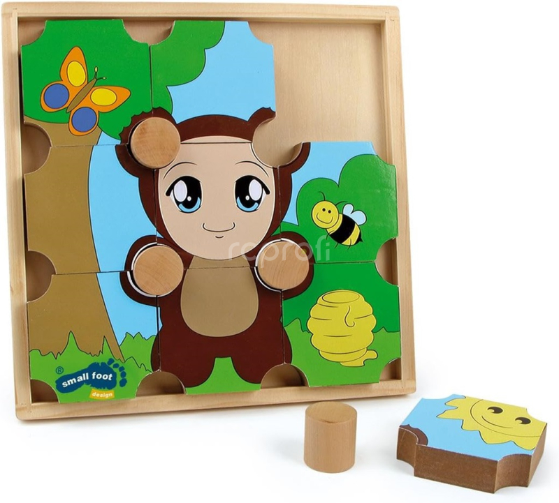 small foot Dřevěné puzzle oboustranné Medvěd a motýl
