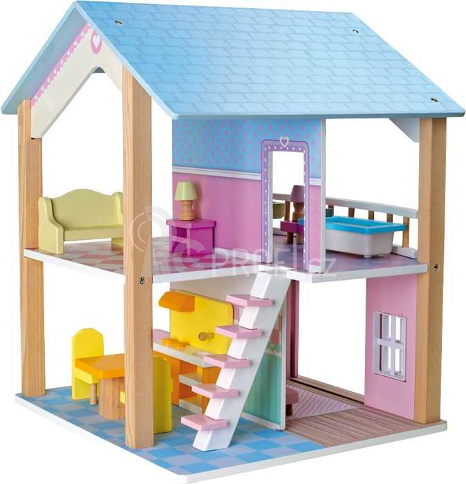 Small Foot Dřevěný domeček pro panenky modrá střecha
