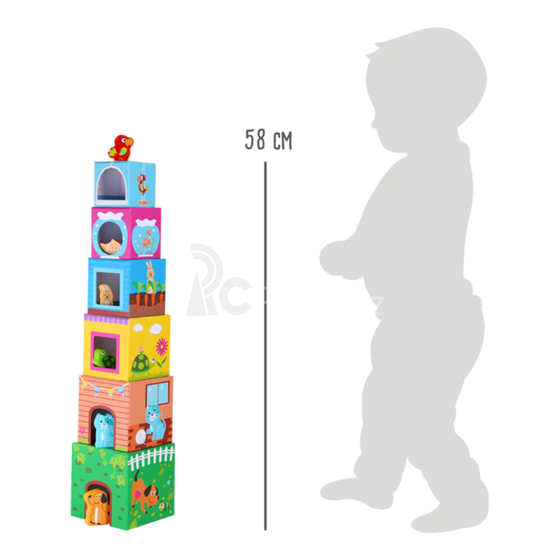 Small Foot Věž z kostek s dřevěnými zvířátky