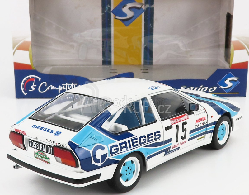 Solido Alfa romeo Alfetta Gtv6 N 15 Rally Des Garrigues 1986 C.rigollet - M.bathelot 1:18 Bílá 2 Tóny Modrá