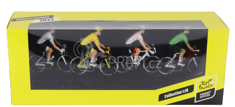 Solido Figures Set 4x Ciclista - Cyclist - Maglia Gialla - Yellow Jersey - Maglia A Pois - Pois Jersey - Maglia Verde - Green Jersey - Maglia Bianca - White Jersey - Tour De France 2022 1:18 Různé