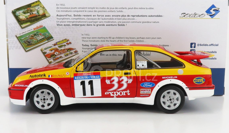 Solido Ford england Sierra Rs Cosworth N 11 Rally Tour De Corse 1987 D.auriol - B.occelli 1:18 Červená Žlutá