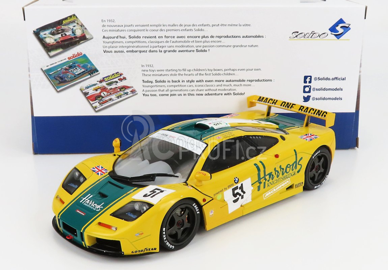 Solido Mclaren F 1 Gtr Bmw S70 6.1l V12 Team Harrods Mach One Racing N 51 3rd 24h Le Mans 1995 A.wallace - D.bell - J.bell 1:18 Žlutá Zelená