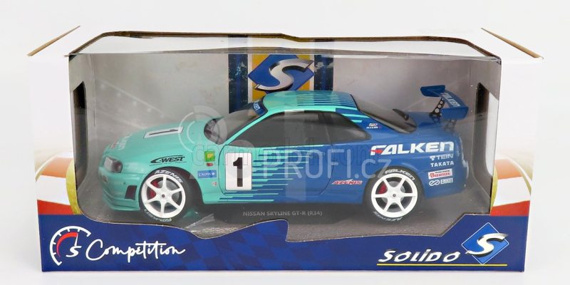 Solido Nissan Skyline (r34) Gt-r Falken Drift Livery 1999 1:18 Blue