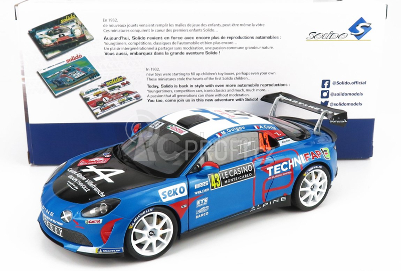 Solido Renault A110 Alpine N 43 Winner Rgt Class Rally Montecarlo 2021 E.guigou - A.coria 1:18 Modrá Červená Bílá