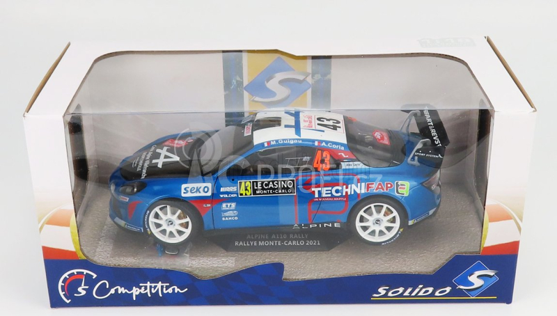 Solido Renault A110 Alpine N 43 Winner Rgt Class Rally Montecarlo 2021 E.guigou - A.coria 1:18 Modrá Červená Bílá