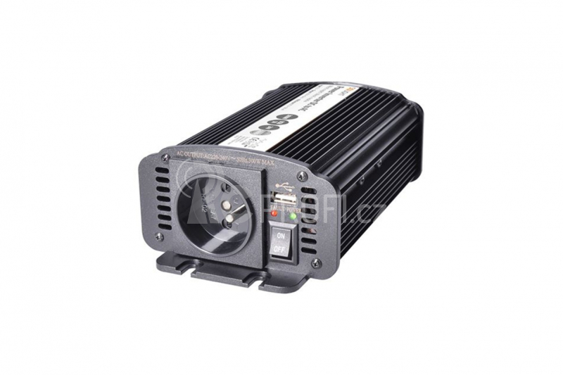 Solight invertor 12V, USB 500mA, kovový, černý, max. zatížení: 300W