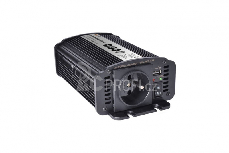 Solight invertor 12V, USB 500mA, kovový, černý, max. zatížení: 300W