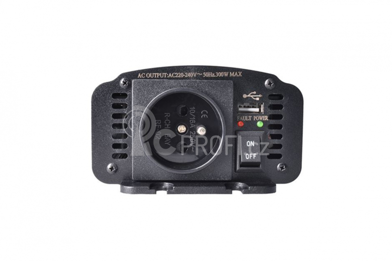 Solight invertor 12V, USB 500mA, kovový, černý, max. zatížení: 300W