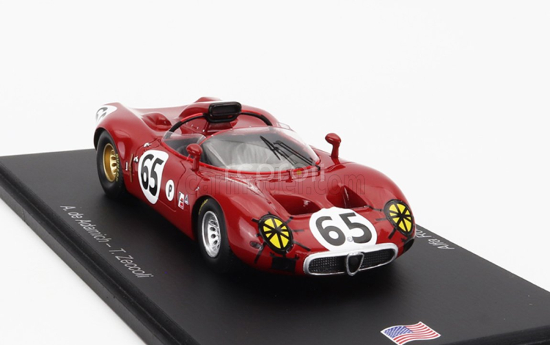 Spark-model Alfa romeo 33 Spider Team Autodelta N 65 12h Sebring 1967 A.de Adamich - T.zeccoli 1:43 Red