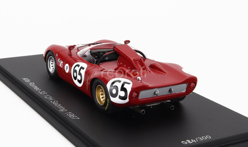 Spark-model Alfa romeo 33 Spider Team Autodelta N 65 12h Sebring 1967 A.de Adamich - T.zeccoli 1:43 Red