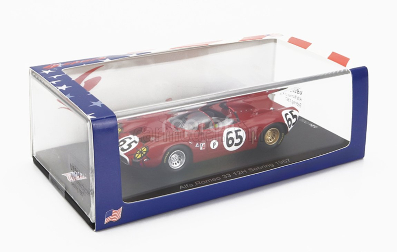 Spark-model Alfa romeo 33 Spider Team Autodelta N 65 12h Sebring 1967 A.de Adamich - T.zeccoli 1:43 Red
