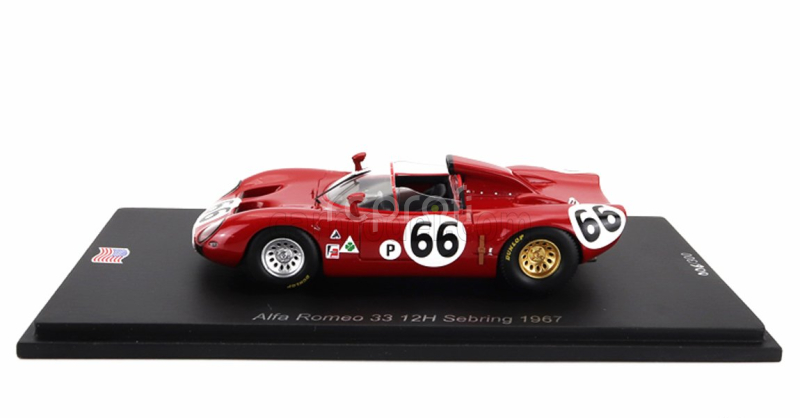 Spark-model Alfa romeo 33 Spider Team Autodelta N 66 12h Sebring 1967 R.bussinello - N.galli 1:43 Red
