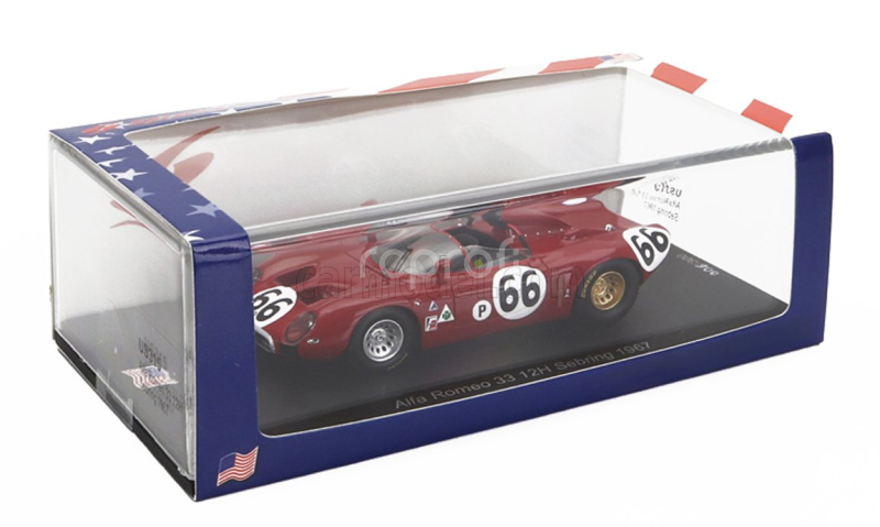Spark-model Alfa romeo 33 Spider Team Autodelta N 66 12h Sebring 1967 R.bussinello - N.galli 1:43 Red