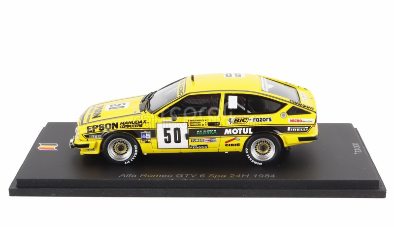 Spark-model Alfa romeo Alfetta Gtv6 Team Luigi Racing N 50 24h Spa 1984 Francois Xavier Boucher - Maillien - Spiffero 1:43 Žlutá