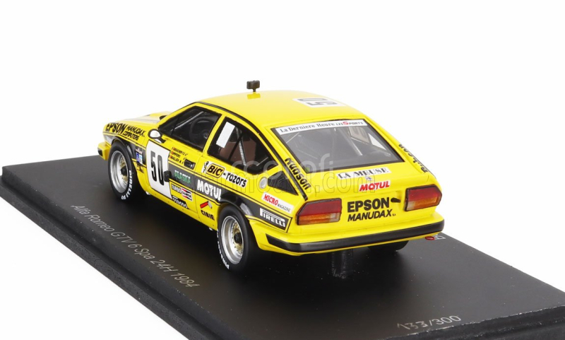 Spark-model Alfa romeo Alfetta Gtv6 Team Luigi Racing N 50 24h Spa 1984 Francois Xavier Boucher - Maillien - Spiffero 1:43 Žlutá
