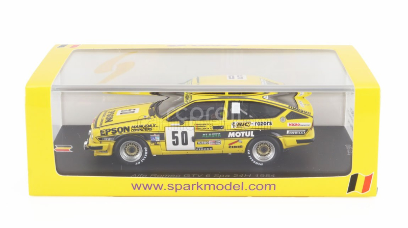 Spark-model Alfa romeo Alfetta Gtv6 Team Luigi Racing N 50 24h Spa 1984 Francois Xavier Boucher - Maillien - Spiffero 1:43 Žlutá
