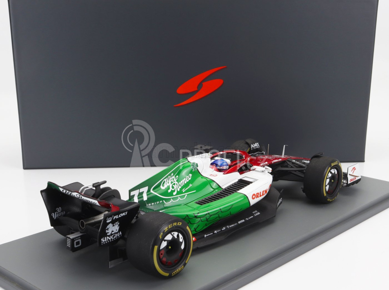 Spark-model Alfa romeo F1  C42 Team Orlen Racing N 77 Azerbaijan Gp 2022 Valtteri Bottas - Con Vetrina - With Showcase - Special Box 1:18 Bílá Červená Zelená