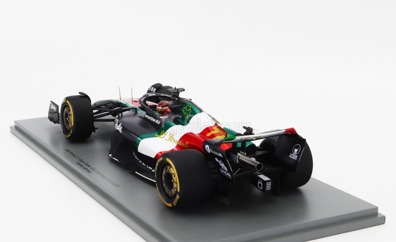 Spark-model Alfa romeo F1  C43 Team Stake N 77 Monza Italy Gp 2023 Valtteri Bottas 1:18 Černá Červená Bílá Zelená