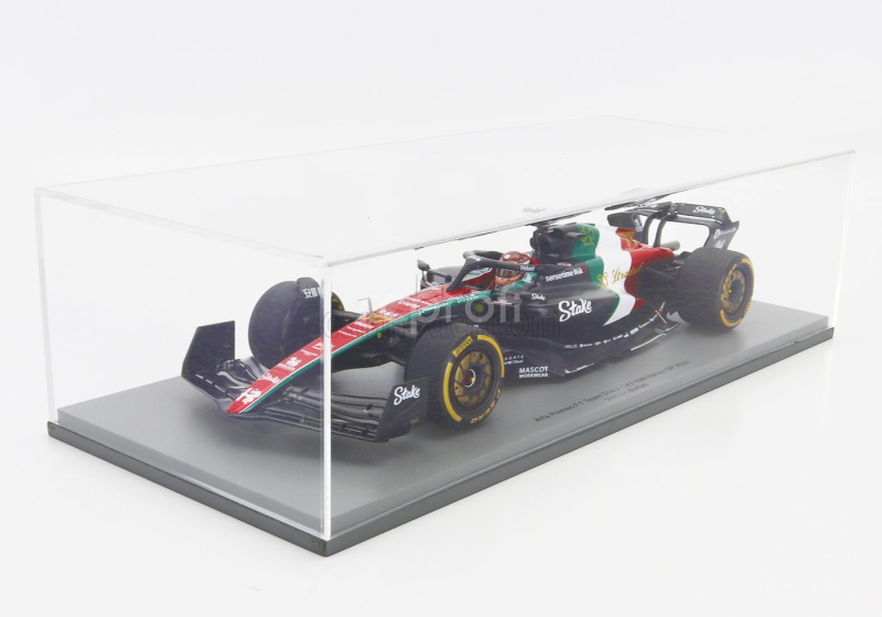 Spark-model Alfa romeo F1  C43 Team Stake N 77 Monza Italy Gp 2023 Valtteri Bottas 1:18 Černá Červená Bílá Zelená