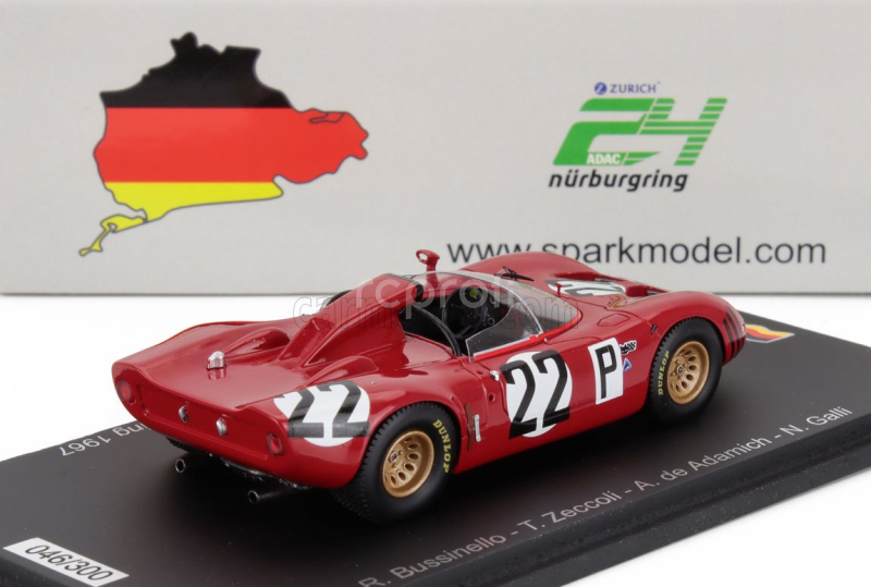 Spark-model Alfa romeo T33 N 22 1000km Nurburgring 1967 Roberto Bussinello - Teodoro Zeccoli - Andrea De Adamich - Nanni Galli 1:43 Red