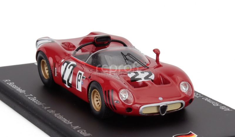 Spark-model Alfa romeo T33 N 22 1000km Nurburgring 1967 Roberto Bussinello - Teodoro Zeccoli - Andrea De Adamich - Nanni Galli 1:43 Red