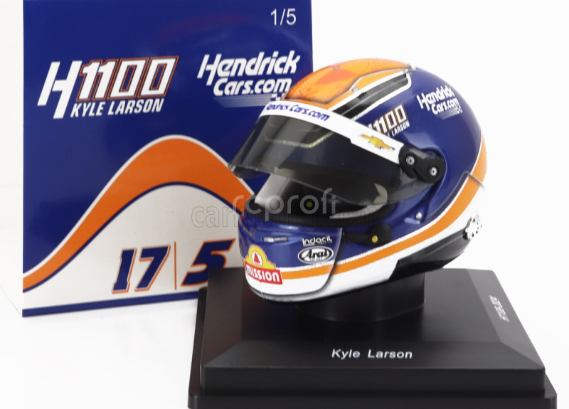 Spark-model Arai helmet Casco Helmet Kyle Larson Team Arrows Mclaren H1100 Nascar Cup Series Season 2024 1:5 Modrá Oranžová Bílá