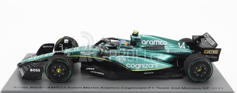 Spark-model Aston martin F1  Amr23 Team Aramco Cognizant N 14 2nd Monaco Gp 2023 Fernando Alonso 1:43 Zelená