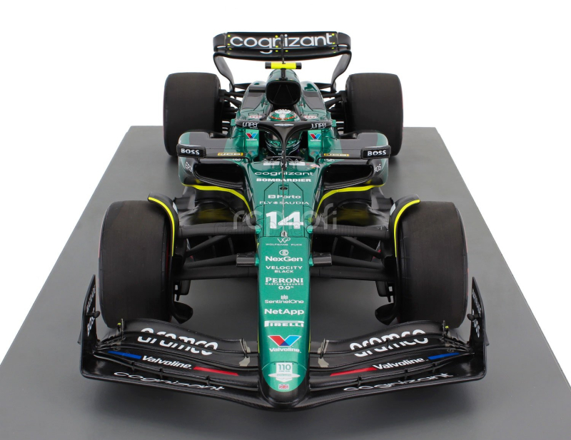 Spark-model Aston martin F1  Amr23 Team Aramco Cognizant N 14 7th British Gp 2023 Fernando Alonso 1:12 Zelená