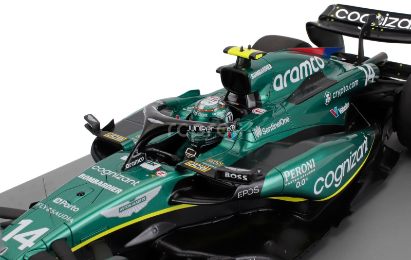 Spark-model Aston martin F1  Amr23 Team Aramco Cognizant N 14 7th British Gp 2023 Fernando Alonso 1:12 Zelená