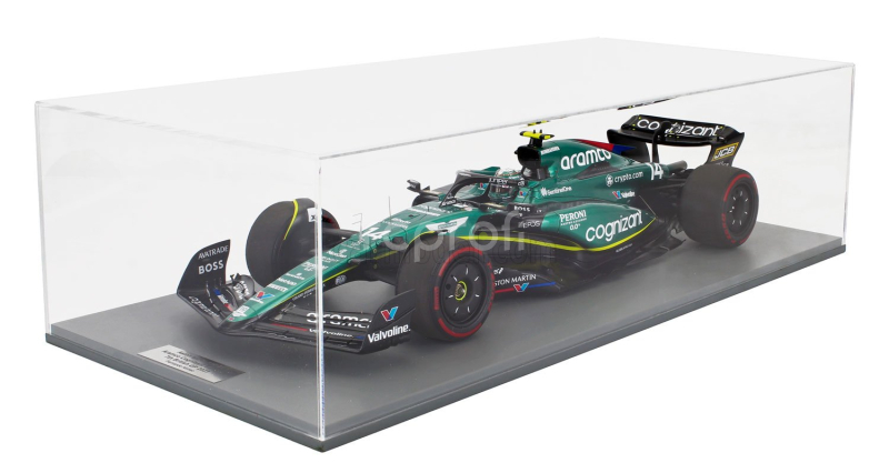 Spark-model Aston martin F1  Amr23 Team Aramco Cognizant N 14 7th British Gp 2023 Fernando Alonso 1:12 Zelená