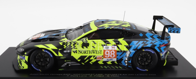 Spark-model Aston martin Vantage Amr 4.0l Turbo V8 Team Northwest Amr 3rd Lmgte Am Class N 98 24h Le Mans 2022 P.dalla Lana - D.pittard - N.thiim - Con Vetrina - With Showcase 1:18 Modrá Černá Žlutá
