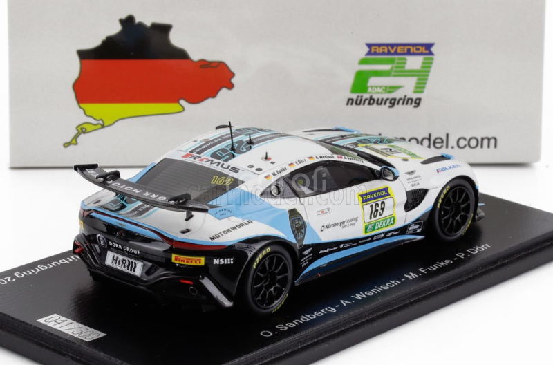 Spark-model Aston martin Vantage Amr Gt3 Team Dorr Motorsport N 169 24h Nurburgring 2024 O.sandberg - A.wenisch - M.funke - P.dorr 1:43 Bílá Modrá Černá