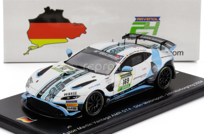 Spark-model Aston martin Vantage Amr Gt3 Team Dorr Motorsport N 169 24h Nurburgring 2024 O.sandberg - A.wenisch - M.funke - P.dorr 1:43 Bílá Modrá Černá