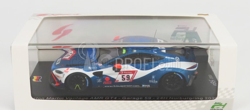 Spark-model Aston martin Vantage Gt4 Team Amr N 59 24h Nurburgring 2020 A.west - C.goodwin - D.turner - J.adam 1:43 Modrá Bílá Černá